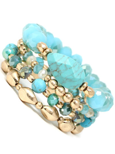 Fashion Turquoise and Gold Stretch Bracelet, Turquoise Teardrop Stretch Womens Bracelet, Boho Bracelet