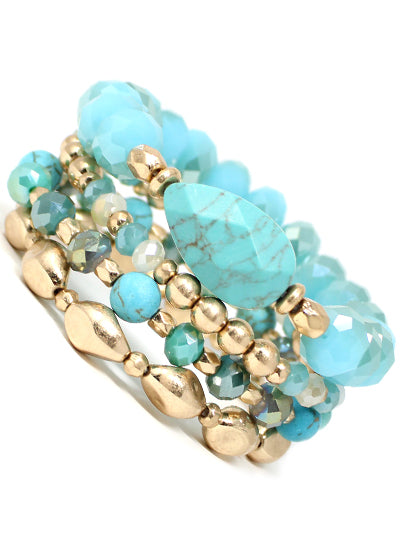 Fashion Turquoise and Gold Stretch Bracelet, Turquoise Teardrop Stretch Womens Bracelet, Boho Bracelet
