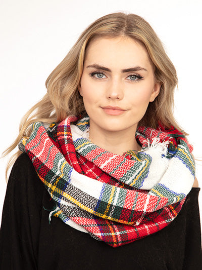 Tartan Red Mixed Color Infinity Polyester Scarf Womens Fashion Shawl Scarf Gift for Her Active