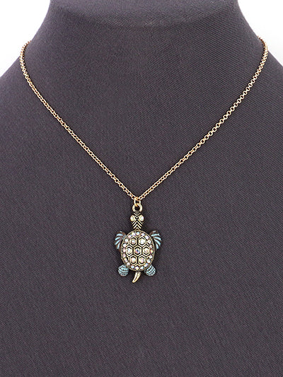 Womens Fashion Gold Tone Turtle Pendant Necklace, Gift for Her
