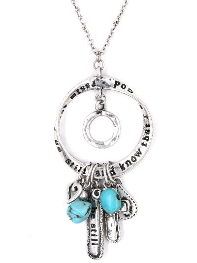 Be Still Religious Inspiration Fashion Western Turquoise Necklace, Cluster Pendant Necklace Set
