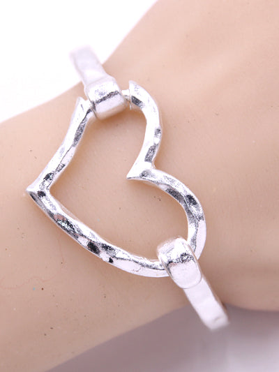 Fashion Silver Tone Heart Hook Bracelet, Valentines Womens Silver Bracelet ,Gift for Her, Best Seller