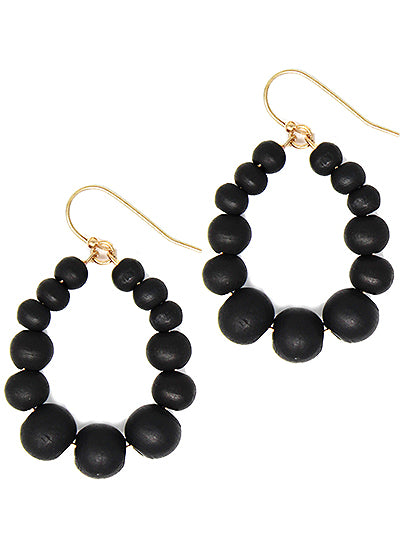 Fashion Western Wooden Tear Drop Black Color Earrings, Wood Beaded Black Womens Earring Set