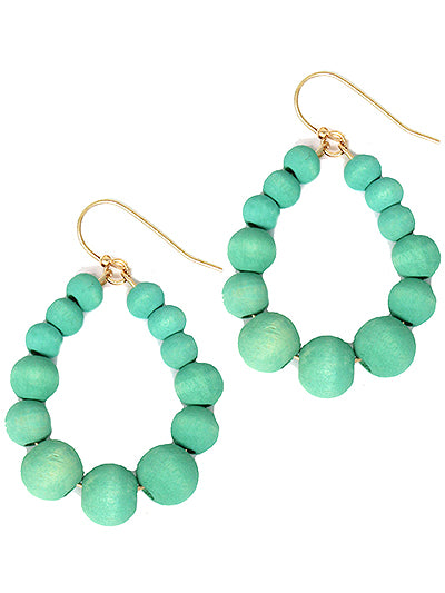 Fashion Western Wooden Tear Drop Green Earrings, Wood Beaded Turquoise Green Womens Earring Set