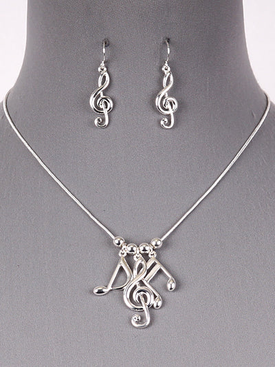 Silver Color Teble Clef Note Necklace Set, Statement Jewelry, Gift for Her, Gift for Girlfriend