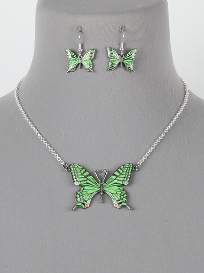 Womens Fashion Butterfly Pendant Metal Necklace Set