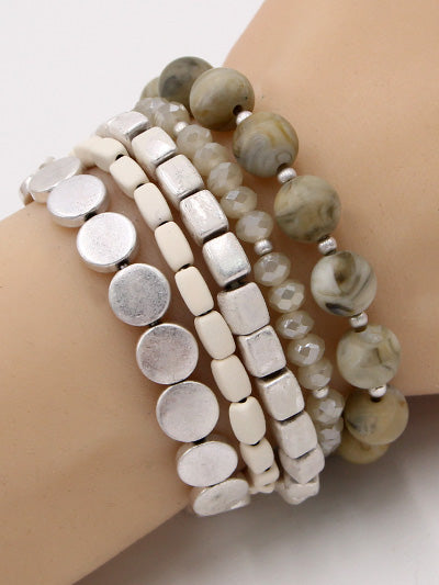 Fashion Ivory Bracelet, Stacked White and Silver Multi Strand Bracelet Set, Gift for Soror