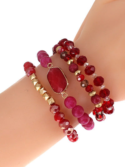 Burgundy Stone Bracelet, Red White Glass Beads Multi Strand Bracelet Set, Gift for Her, Best Seller