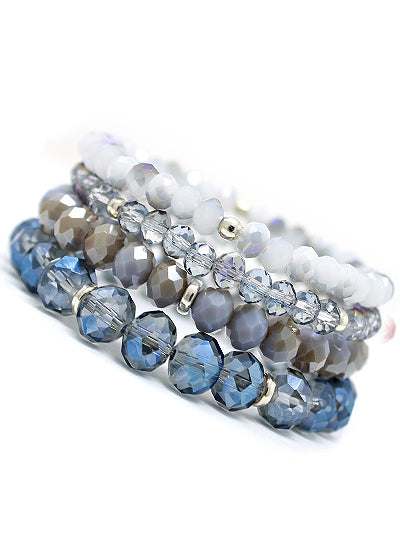 Dark Blue Metal Finish Glass Beads Multi Strand Stretch Bracelet