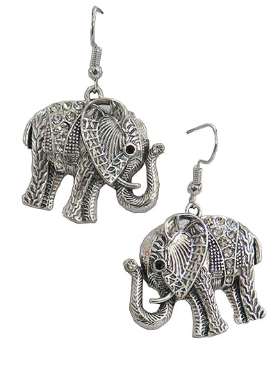 Womens Silver Fashion Studded Elephant Earrings, Gift for Her, Gift for Soror