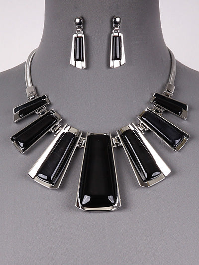 Fashion Black Bar Bib Necklace Set, Statement Jewelry, Gift for Her, Gift for Girlfriend