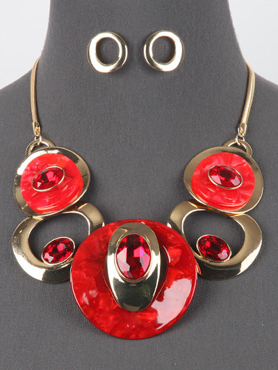 Womans Fashion Red and Gold Marble Circular Necklace Set Gift for Soror Gift for Her