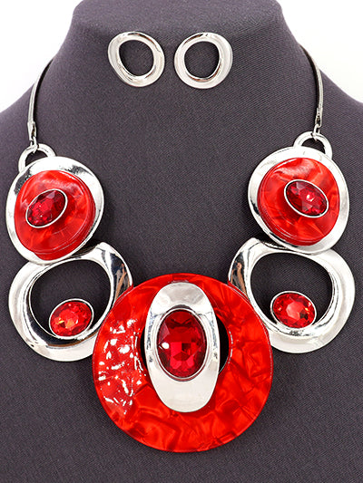 Womans Fashion White and Red Marble Circular Necklace Set Gift for Soror Gift for Her
