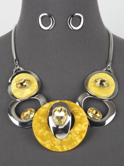 Womens Fashion Yellow Marble Necklace Set, Gift for Her