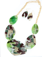 Womens Fashion Camouflage Bib Plastic Necklace Set, Gift for Army, Gift for Her, Statement Necklace