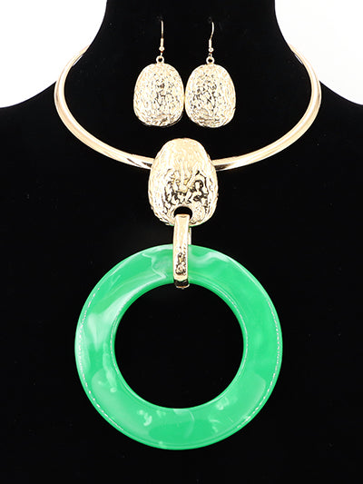 Womens Fashion Green Drop Bib Pendant Set Gift for Her