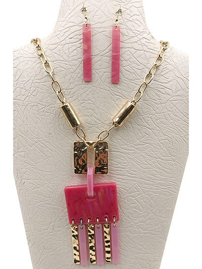 Women Fashion Pink Metal Chain Pendant Necklace Set, Gift for Her