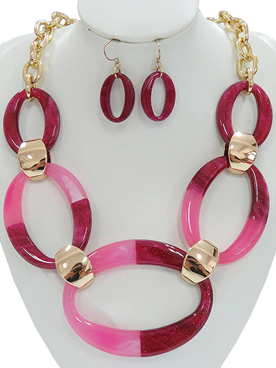 Pink Lucite Link Statement Necklace, Womens Necklace Set Gift for Soror