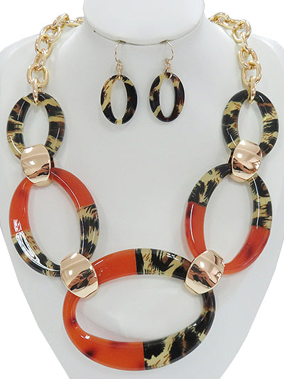 Womans Fashion Red & Cheetah Necklace, Lucite Circular Necklace Set Gift for Soror Gift for Her