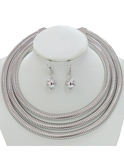 Womens Fashion Silver Plated Metal Layered Chain Necklace Set, Gift for Her