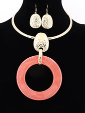 Womens Fashion Pink Drop Bib Pendant Set Gift for Her