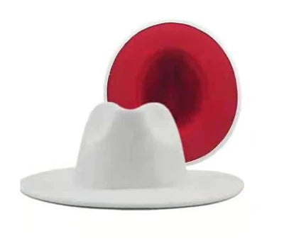 Womens Fashion Solid Plain Color White and Red Tone Fedora Hat