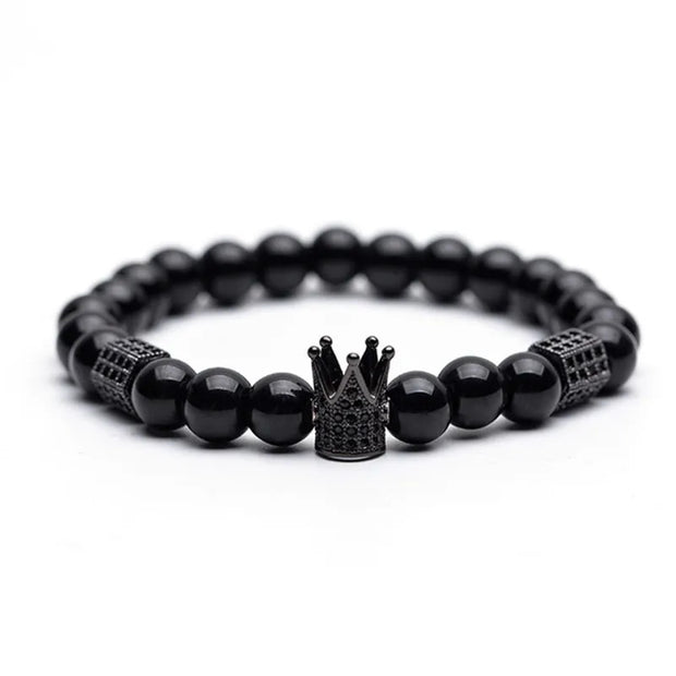 Fashion Mens Bracelet,Black Natural Stone Fashion Stretch King Charm Bracelet