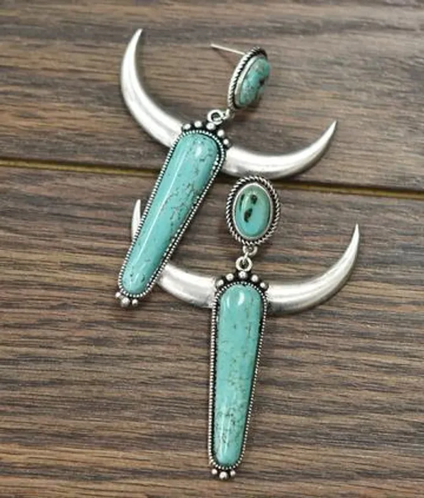 Fashion Turquoise Earrings, Western Turquoise Western Boho Heart Bohemian Set