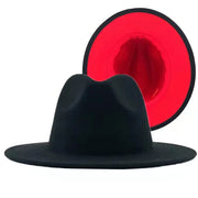 Womens Fashion Solid Plain Color Black and Red Tone Fedora Hat