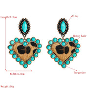 Fashion Turquoise Earrings, Western Turquoise Western Boho Heart Bohemian Leather Set