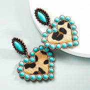 Fashion Turquoise Earrings, Western Turquoise Western Boho Heart Bohemian Leather Set