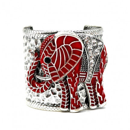Womens Fashion Red Elephant Stone Cuff Bracelet, Gift For Her