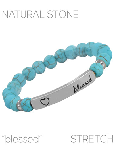 Womens Fashion Turquoise Natural Stone Blessed with Heart Bracelet
