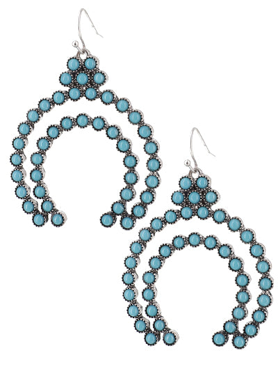 Fashion Turquoise Earrings, Tuquoise Western Acrylic Stone Squash Blossom Womens Earring Set