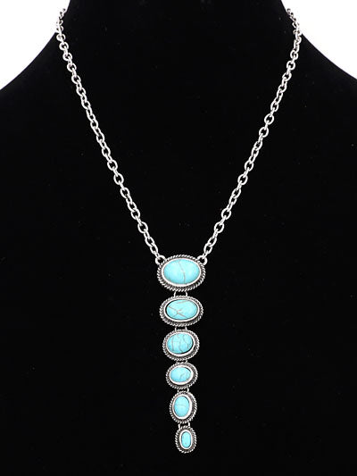 Fashion Turquoise Necklace, Turquoise Western Semi Stone Y Neck Necklace Set Boho Necklace