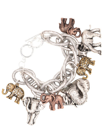 Rose Gold Elephant Multi Charm Chunky Toggle Bracelet, Gift For Her