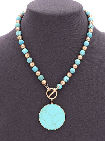 Fashion Turquoise Necklace, Round Pendant Womens Necklace Turquoise Set