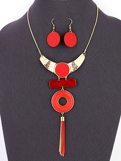 Fashion Red Pendant Necklace, Red Leather Point Bib Necklace Set, Gift for her, Gift for Soror