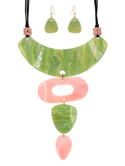 Womens Fashion Pink and Green Drop Bib Pendant Set Gift for Her