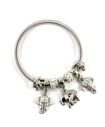 Delta Sigma Theta Vintage Silver Plated Elephant Pendant Stretch Bracelet - Beads Selavie
