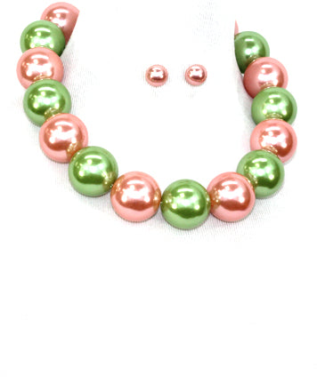 Pink and Green Pearl Alpha Kappa Alpha  30MM Necklace Set - Beads Selavie