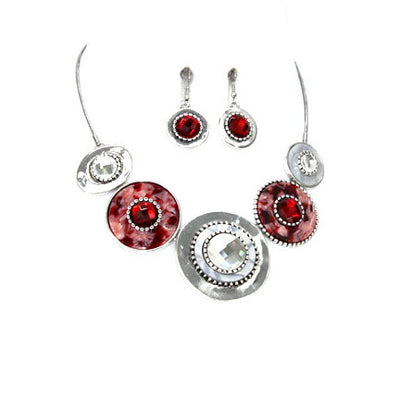 Womens Fashion Vintage Red and White Charm Necklace Set