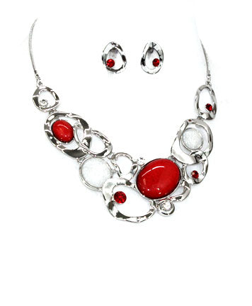 Red and White Delta Sigma Theta Inspired Silver Metal Marble Pendant Necklace - Beads Selavie