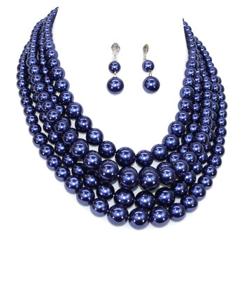 Blue Sigma Gamma Rho Multi 5 Strand Pearl Necklace Set - Beads Selavie