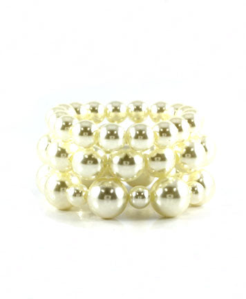 3 Piece Set Cream AKA Pearl Stretch Bracelet - Beads Selavie