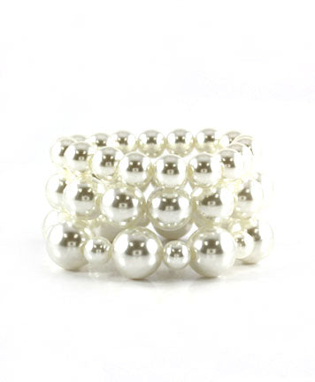 3 Piece Set White AKA Pearl Stretch Bracelet - Beads Selavie