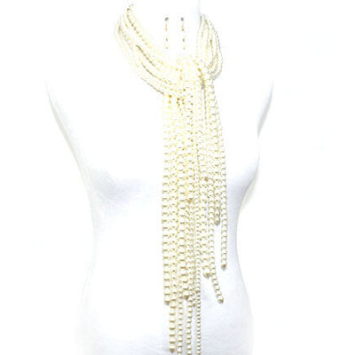Cream Pearl Tie Chunky Necklace Set