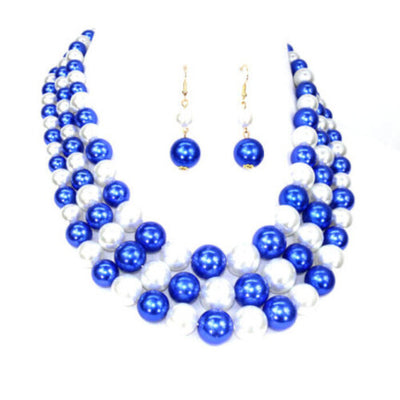 Fashion Blue and White Pearl Womens Mothers Day Gift for Her Statement Necklace