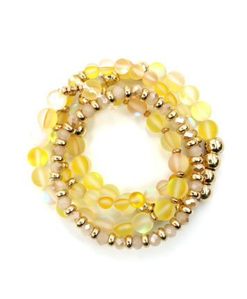 Womens Fashion Yellow Glass Beads Multi Strand Stretch Bracelet