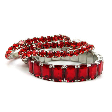 Womens Fashion Red Stone Multi Strand Stretch Bracelet